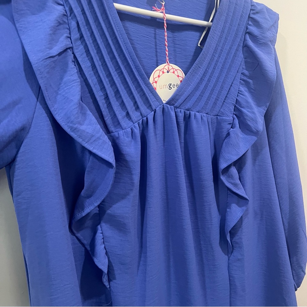 Umgee Tatum Ruffle Orchid Blue Mini Dress Size Medium! - Picture 8 of 10